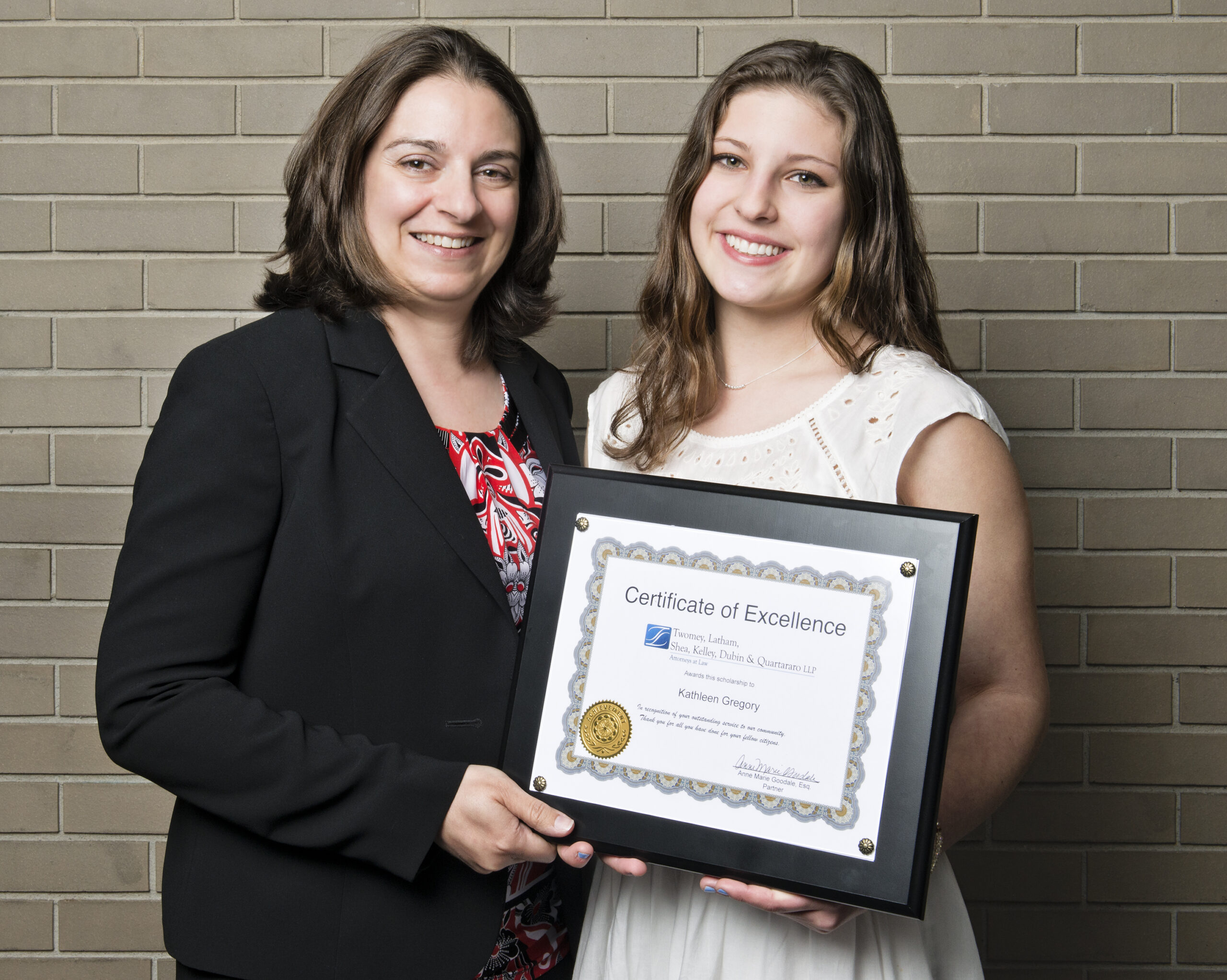Riverhead high school scholarship recipient Kathleen Gregory with associate Bernadette Tuthill